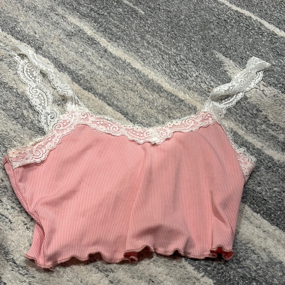 Pink Lace Trim Cami Top